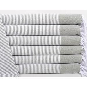 Khaki Green Stripe Turkish Hand Towel